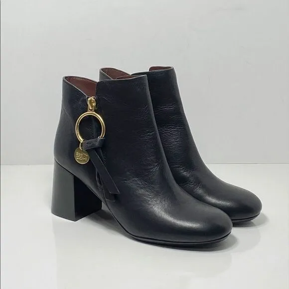 See by Chloé Louise Block-Heel Leather Ankle Boots size 36
