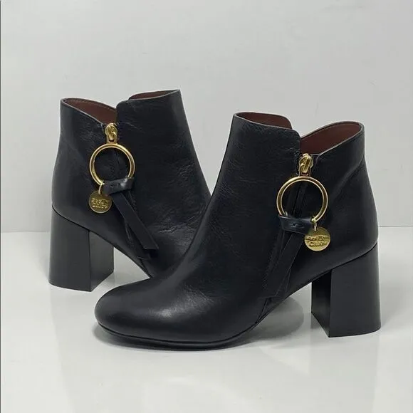 See by Chloé Louise Block-Heel Leather Ankle Boots size 36
