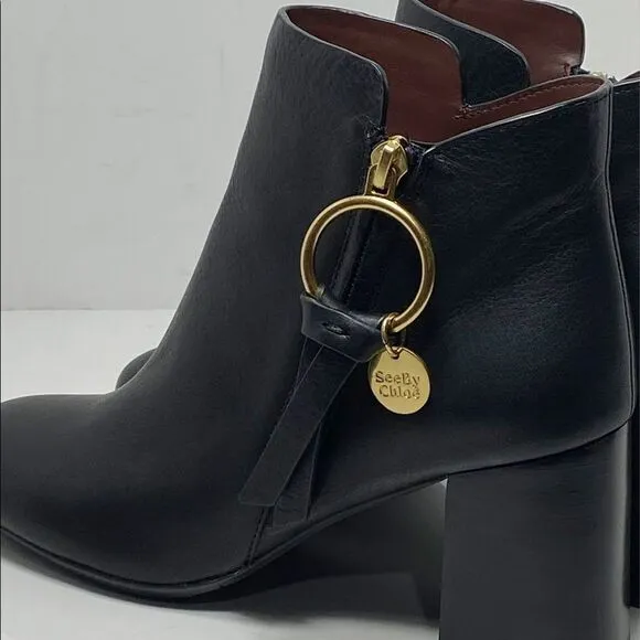 See by Chloé Louise Block-Heel Leather Ankle Boots size 36