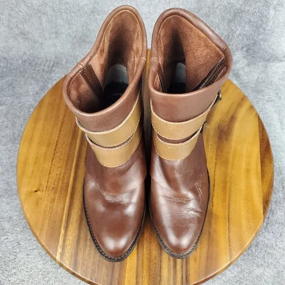 Sendra Boots Womens 6.5 Brown Leather Block Heel Pull On Double Buckle Fold Over