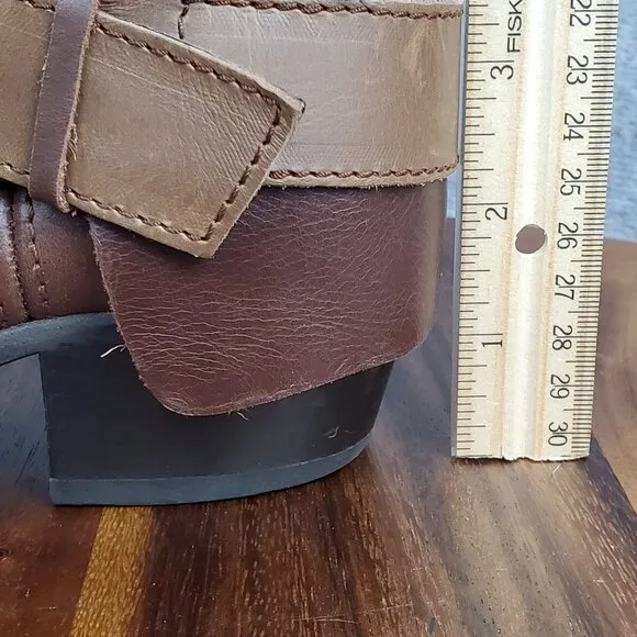 Sendra Boots Womens 6.5 Brown Leather Block Heel Pull On Double Buckle Fold Over