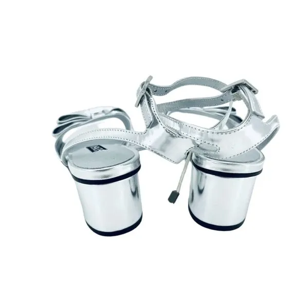 Senso Jemma II Sandal Bow Silver Metallic Patent Leather Heel SZ 10 US 40 EU NIB