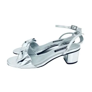 Senso Jemma II Sandal Bow Silver Metallic Patent Leather Heel SZ 10 US 40 EU NIB