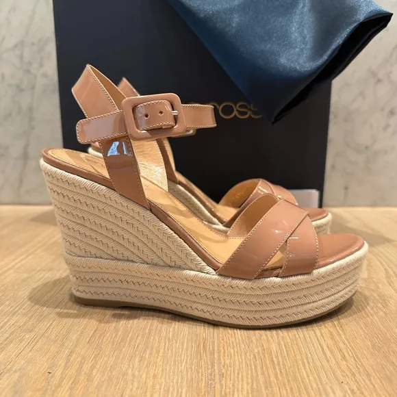Sergio Rossi nude patent leather wedge sandals