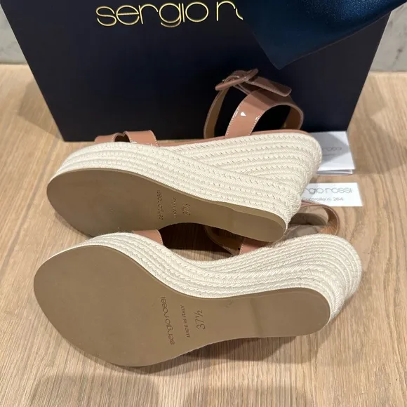 Sergio Rossi nude patent leather wedge sandals