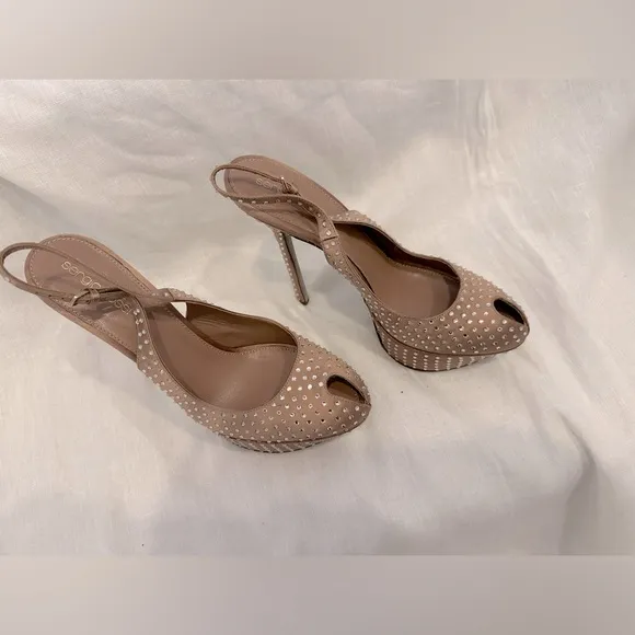 Sergio Rossi silk rhinestone platform peep toe heels EU 39 - bridal / formal