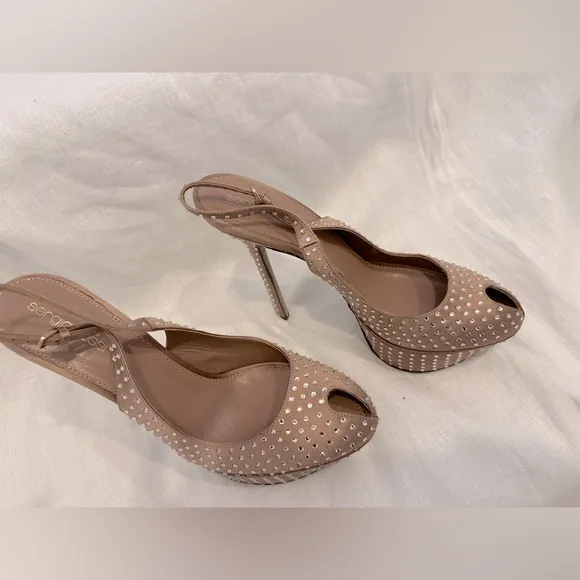 Sergio Rossi silk rhinestone platform peep toe heels EU 39 - bridal / formal