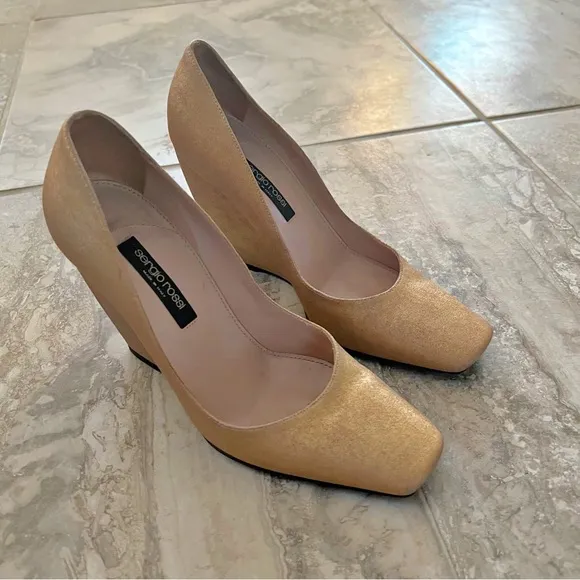 Sergio Rossi Wedge Heel Shoes, Gold (Made in Italy) Size EU36