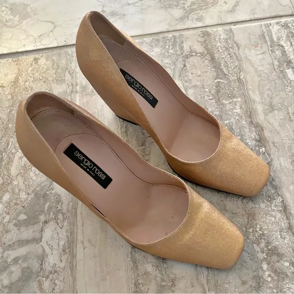 Sergio Rossi Wedge Heel Shoes, Gold (Made in Italy) Size EU36