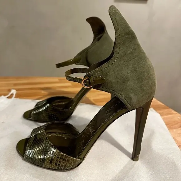 Sergio Rossi Green Suede and Snake Sandals