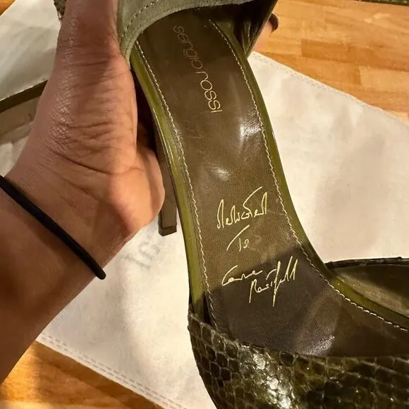 Sergio Rossi Green Suede and Snake Sandals