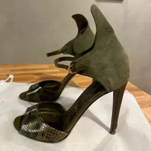 Sergio Rossi Green Suede and Snake Sandals
