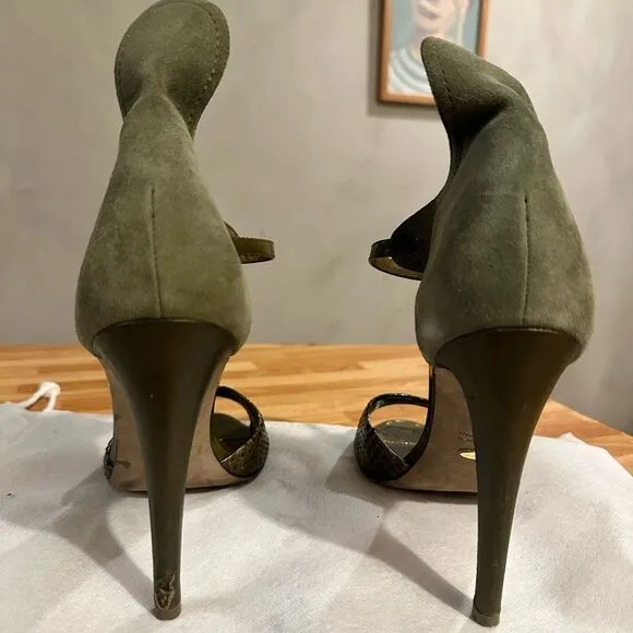 Sergio Rossi Green Suede and Snake Sandals