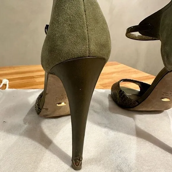 Sergio Rossi Green Suede and Snake Sandals