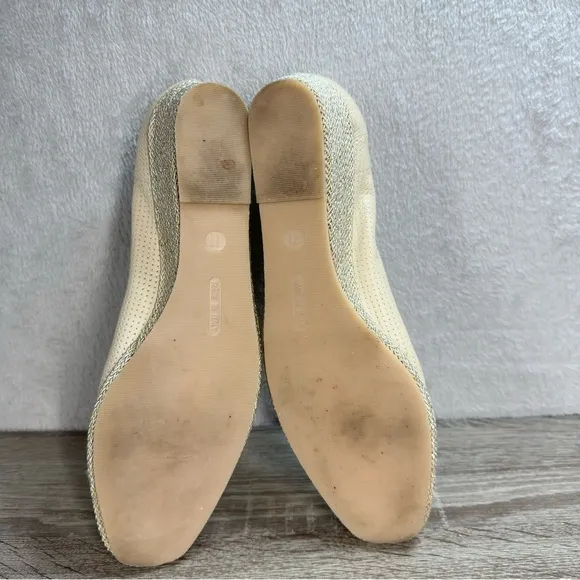 SESTO MEUCCI Italy Flower Wedge Espadrille Shoes Sz 11 Narrow Beige Leather