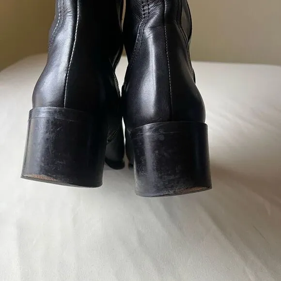 Sesto Meucci Knee High Riding Boots Black Leather Buckle Block Heel Women's 7