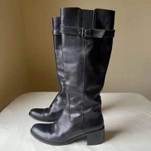 Sesto Meucci Knee High Riding Boots Black Leather Buckle Block Heel Women's 7