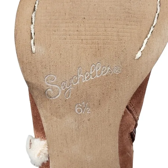 Seychelles | Cognac Brown Genuine Suede Sherpa Trim Heeled Boots Women's 6.5