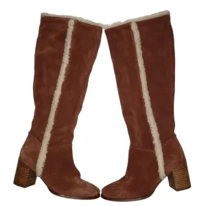 Seychelles | Cognac Brown Genuine Suede Sherpa Trim Heeled Boots Women's 6.5