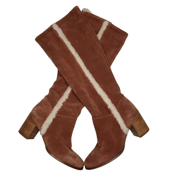 Seychelles | Cognac Brown Genuine Suede Sherpa Trim Heeled Boots Women's 6.5