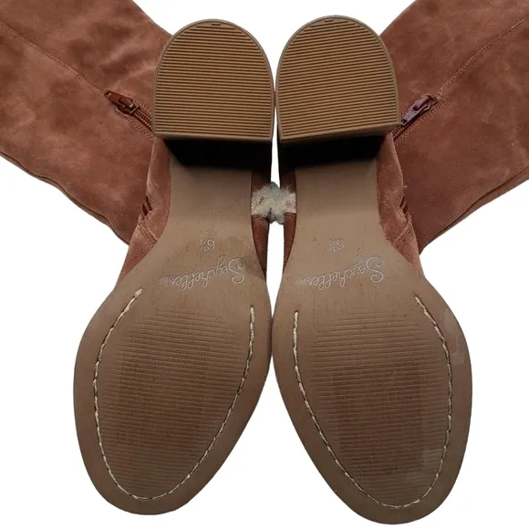 Seychelles | Cognac Brown Genuine Suede Sherpa Trim Heeled Boots Women's 6.5