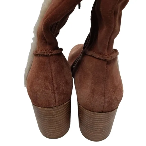 Seychelles | Cognac Brown Genuine Suede Sherpa Trim Heeled Boots Women's 6.5