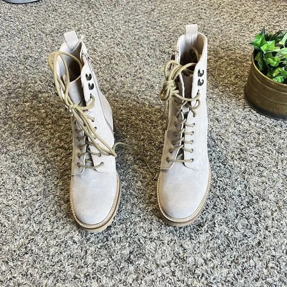 Seychelles Irresistible Nubuck Leather Combat Lace Up Boots Sz 6 Light Beige New