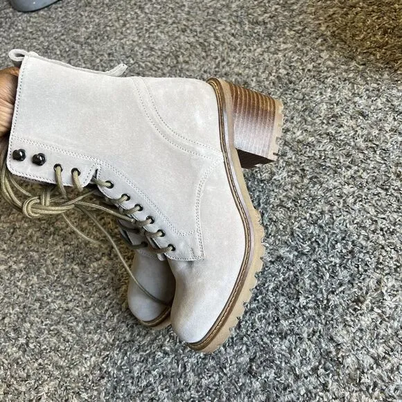 Seychelles Irresistible Nubuck Leather Combat Lace Up Boots Sz 6 Light Beige New
