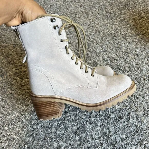 Seychelles Irresistible Nubuck Leather Combat Lace Up Boots Sz 6 Light Beige New