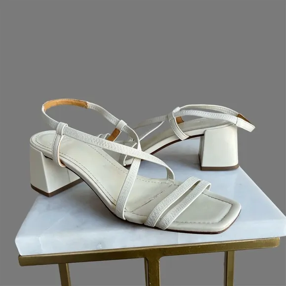 SEZANE Ecru Off White Leather Strappy Block Heel Pernille Sandals Heels 38 US 7