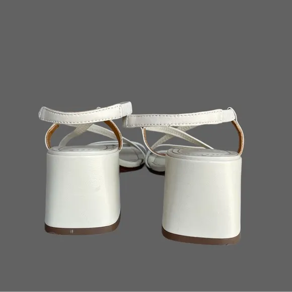 SEZANE Ecru Off White Leather Strappy Block Heel Pernille Sandals Heels 38 US 7