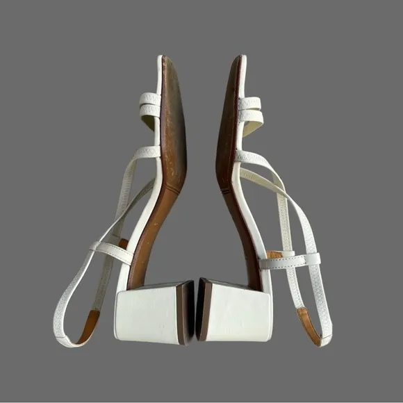SEZANE Ecru Off White Leather Strappy Block Heel Pernille Sandals Heels 38 US 7