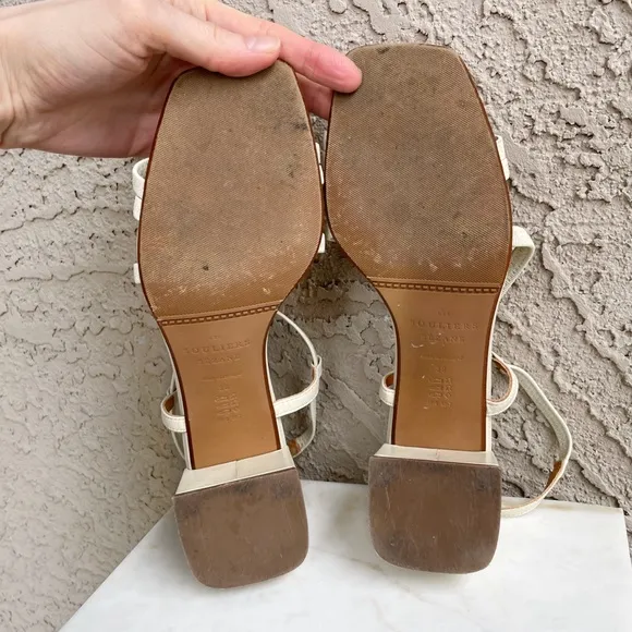 SEZANE Ecru Off White Leather Strappy Block Heel Pernille Sandals Heels 38 US 7