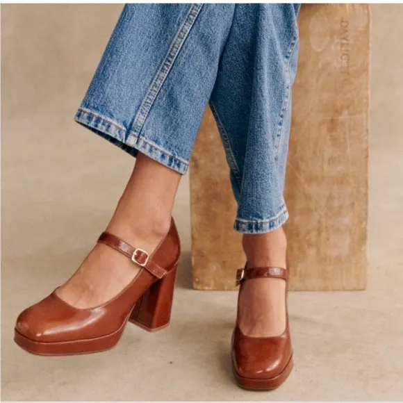 SEZANE Georgia Polished Platform Heels Mary Jane Shoes Size 41 FR 10 US