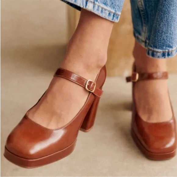 SEZANE Georgia Polished Platform Heels Mary Jane Shoes Size 41 FR 10 US