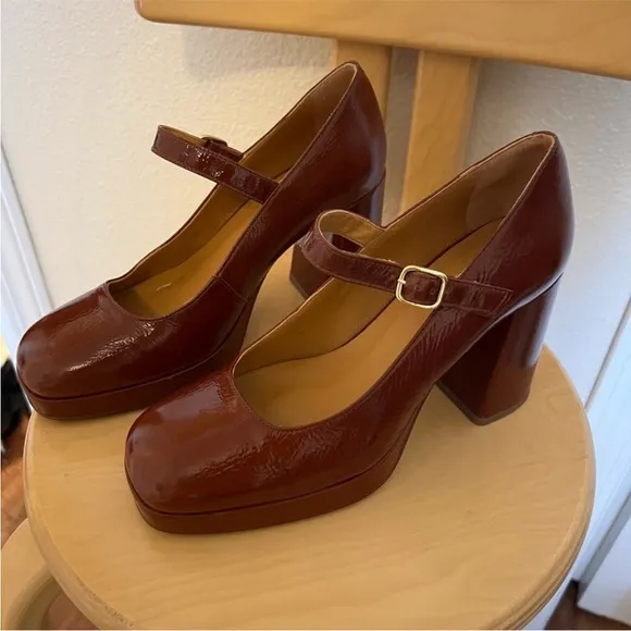 SEZANE Georgia Polished Platform Heels Mary Jane Shoes Size 41 FR 10 US