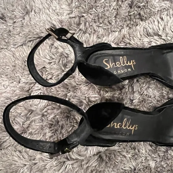 Shellys London Black Suede Strap Closed Toe Platform Shoes