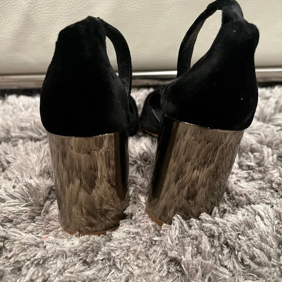 Shellys London Black Suede Strap Closed Toe Platform Shoes