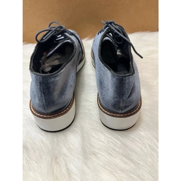 Shellys London Blue Velvet Fountain Platform Shoes Women Size 9.5/40