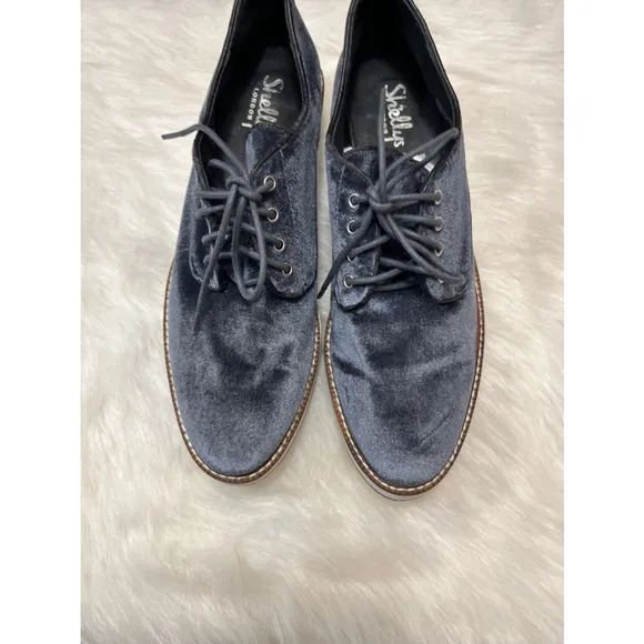 Shellys London Blue Velvet Fountain Platform Shoes Women Size 9.5/40