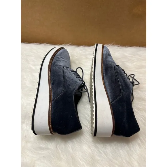 Shellys London Blue Velvet Fountain Platform Shoes Women Size 9.5/40
