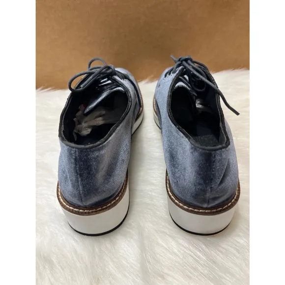 Shellys London Blue Velvet Fountain Platform Shoes Women Size 9.5/40