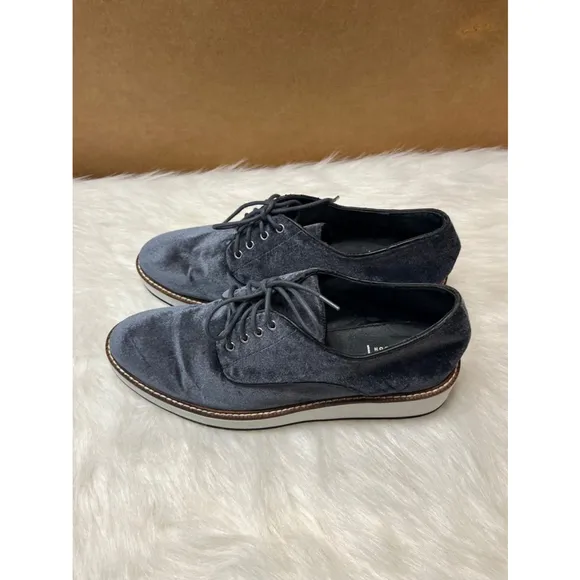 Shellys London Blue Velvet Fountain Platform Shoes Women Size 9.5/40