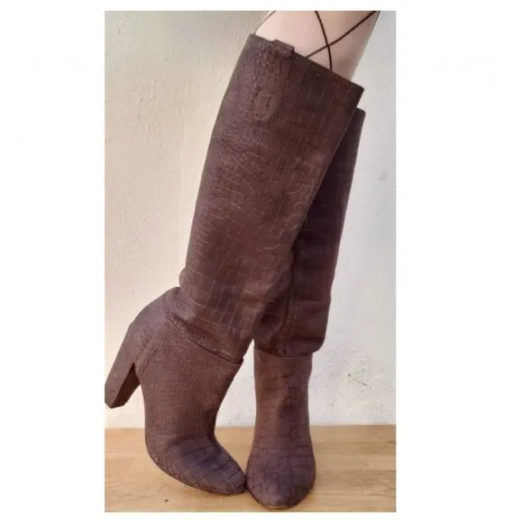 Sigerson Morrison Brown Gavin Croc Embossed Boots