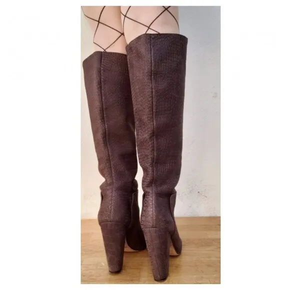 Sigerson Morrison Brown Gavin Croc Embossed Boots