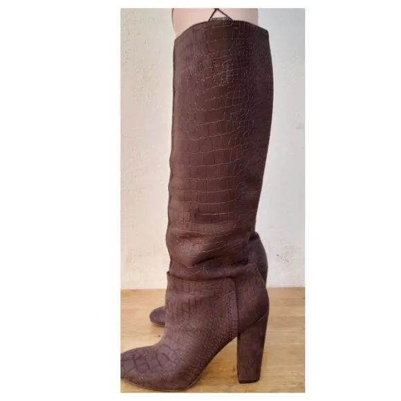 Sigerson Morrison Brown Gavin Croc Embossed Boots