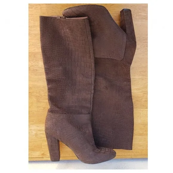 Sigerson Morrison Brown Gavin Croc Embossed Boots