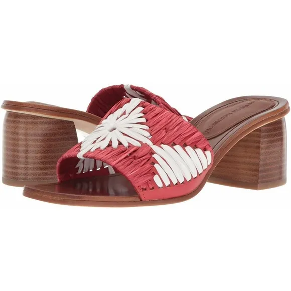 Sigerson Morrison Marnin Red White Brown Leather Heeled Slide Sandals Mules  8