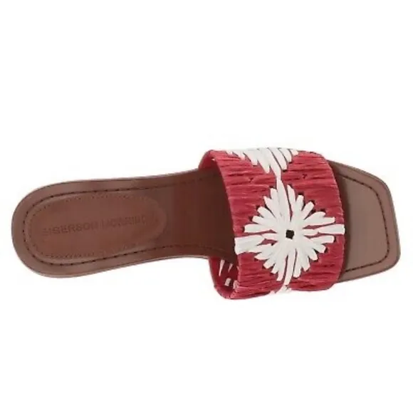 Sigerson Morrison Marnin Red White Brown Leather Heeled Slide Sandals Mules  8