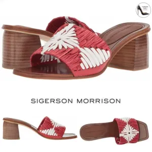 Sigerson Morrison Marnin Red White Brown Leather Heeled Slide Sandals Mules  8